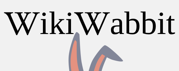 Wiki-Wabbit Banner Logo, it's the phrase Wiki-Wabbit with a cartoon image of a pair of bunny ears.